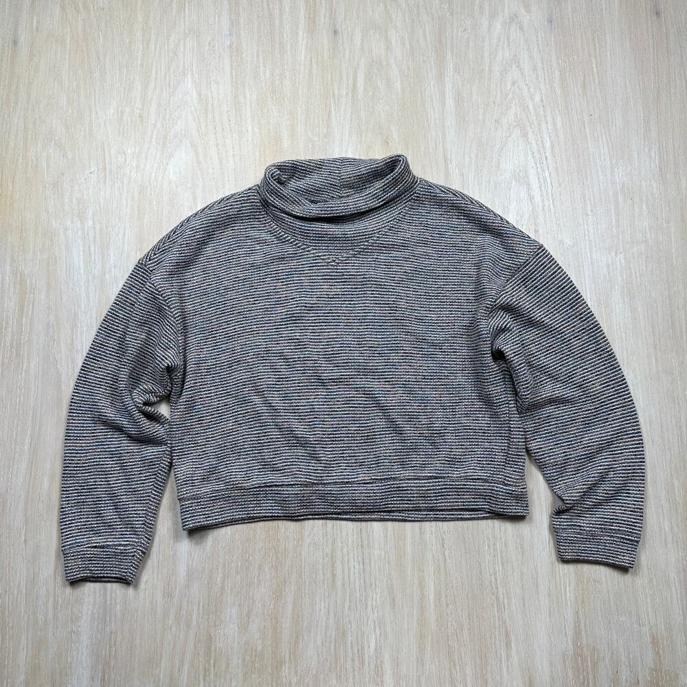 Madewell Multicolor Striped Cropped Turtleneck Textured Knit Pullover Sweater LG